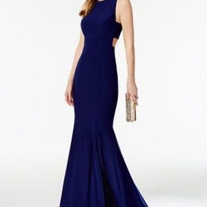 EUC BETSY & ADAM Womens Navy Blue Cutout Mermaid Gown  High-low Sz 2